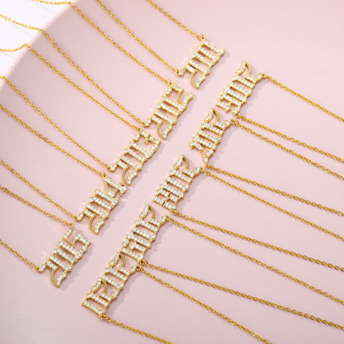 2020 Cross-Border European and American Trendy Vintage Necklace Number Pendant Birthday Gift Pendant Necklace Zircon Necklace