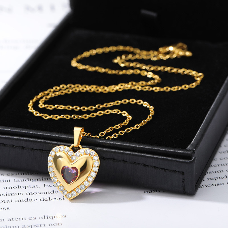 Korean Style Simple Heart-Shaped Crystal Pendant Necklace Heart Inlaid Zircon Necklace Women's Cross-Border Jewelry Heart Necklace