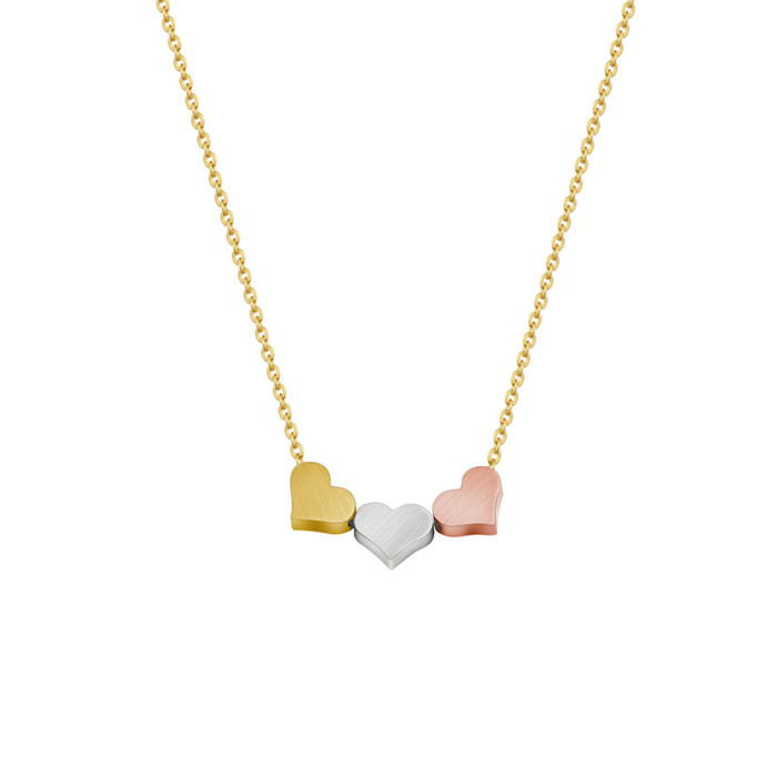 Factory Direct Export Hot-Selling Personality Simple Three-Color Heart Necklace Love Collarbone Chain Jewelry Eco-Friendly Stainless Steel