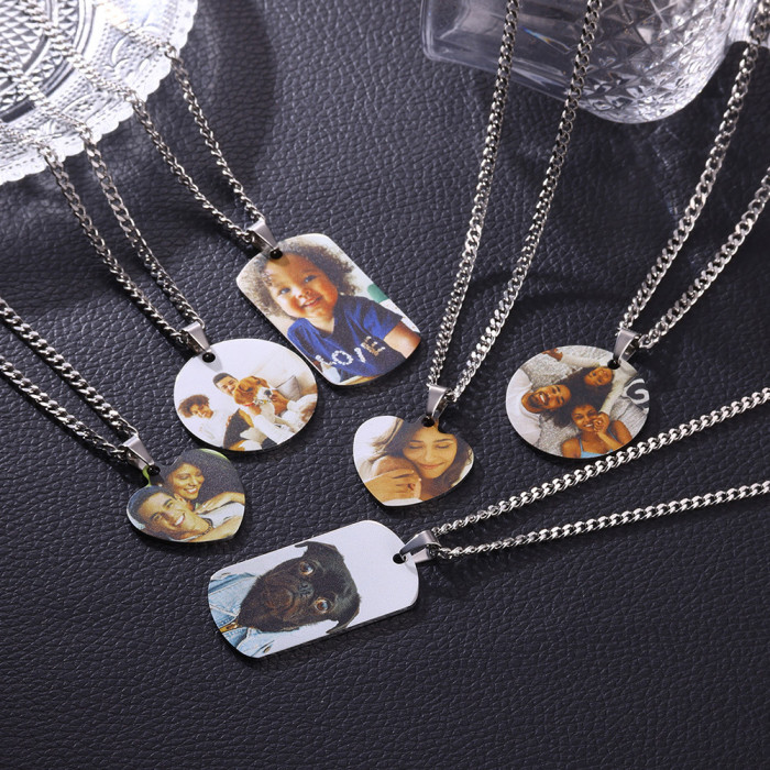 Cross-Border New Color Printing Square Tag DIY Personalized UV Color Printing Photo Necklace Mother's Day Gift Manufacturer