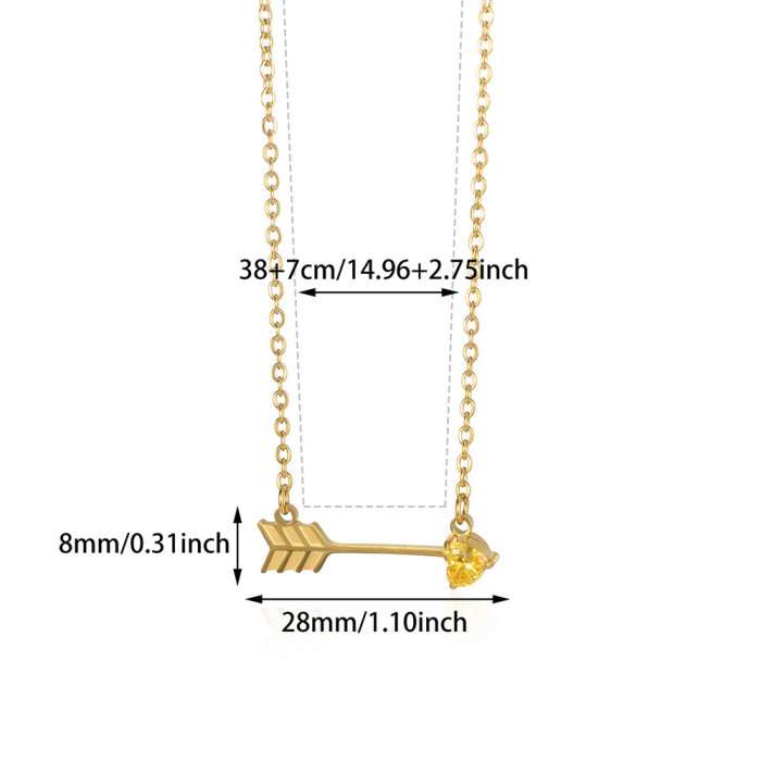 New Stainless Steel Twelve Birthstone Necklace Ins12 Birthstone One Arrow Through Heart Pendant Necklace 18K Gold