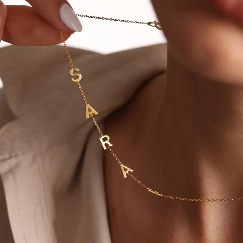 European and American Style Personalized 26 English Letter Name Necklace Gold Plated Women's Valentine's Day DIY Gift Collarbone Chain