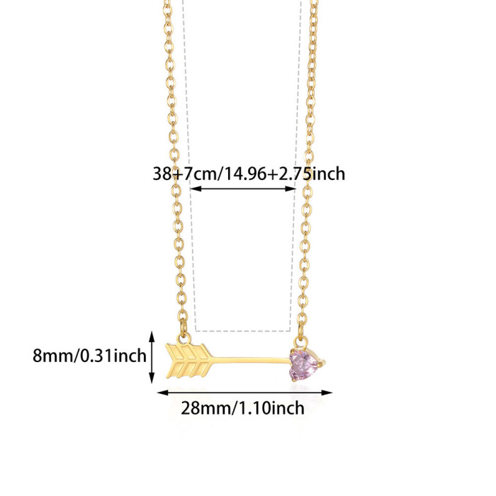 New Stainless Steel Twelve Birthstone Necklace Ins12 Birthstone One Arrow Through Heart Pendant Necklace 18K Gold