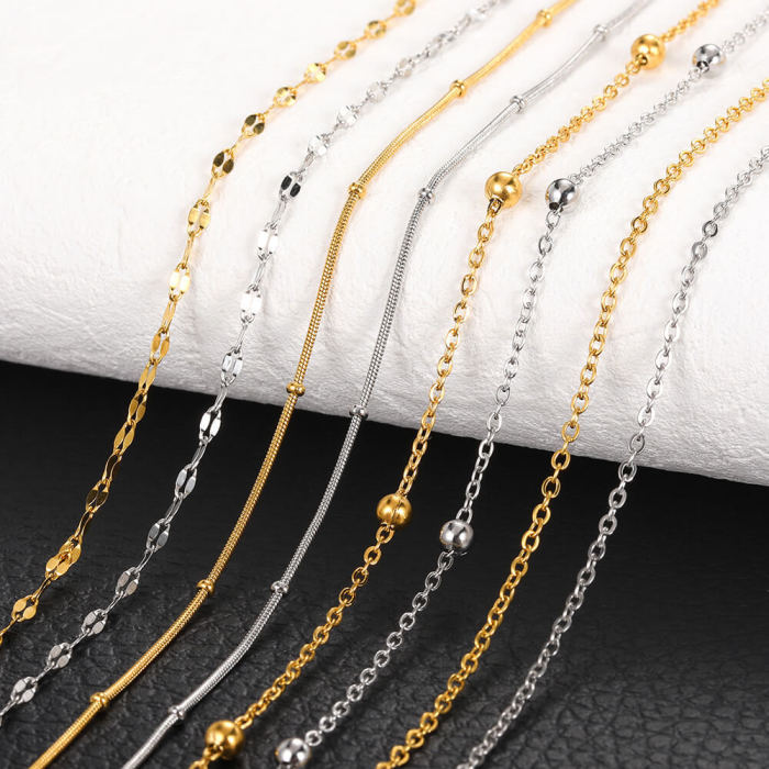 Manufacturer Wholesale 304 Stainless Steel Cross Chain DIY Chain Wholesale Furnace Electroplated 18k Real Gold Bead Chain Necklace