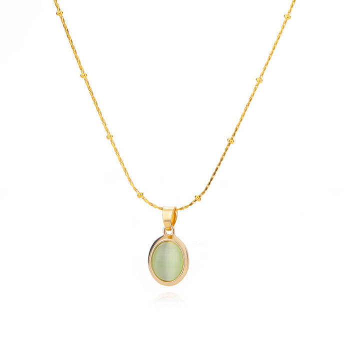 Minimalist Niche Light Luxury Oval Titanium Steel Necklace Cat Eye Pendant Collarbone Chain Elegant Design High-end Jewelry