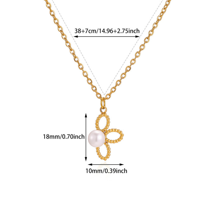 INS Style New Four-Leaf Clover Heart-Shaped Imitation Pearl Pendant Women's Heart Necklace Light Luxury Simple Collarbone Chain Dropshipping