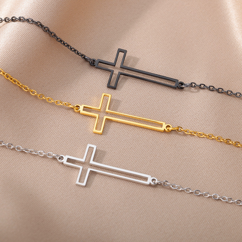 European and American Cross-Border Jewelry 18k Stainless Steel Bracelet Simple Unisex Hollow Cross Bracelet Manufacturer Wholesale