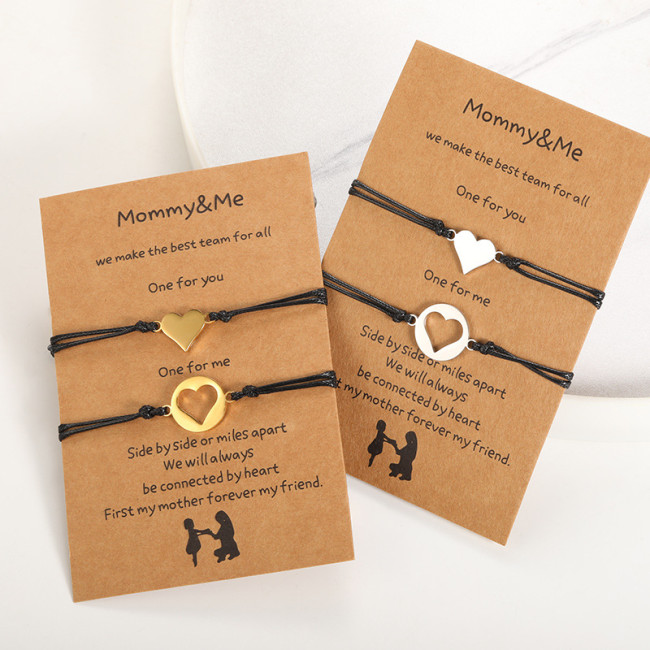 Cross-Border Mother's Day Parent-Child Card Bracelet European and American Style Personalized Stainless Steel Best Friend Heart-Shaped Hand-Woven Bracelet
