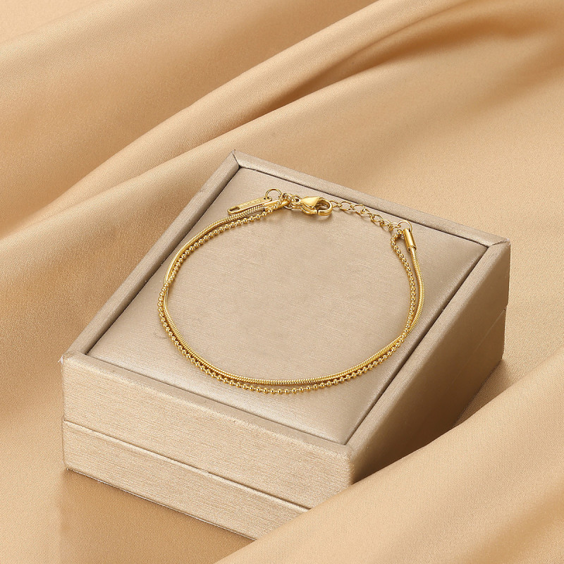 Cross-Border Minimalist Stainless Steel 18K Gold Plated Bracelet for Women Heart-Shaped Design Bracelet High-End Personality Splicing Chain
