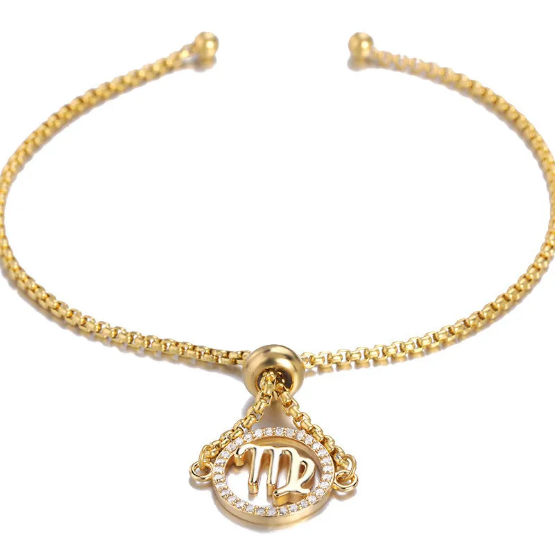 Cross-Border Accessories European and American Fashion Zircon 12 Zodiac Bracelet Gold Zodiac Scorpio Bracelet Bead Chain Women's Jewelry Wholesale