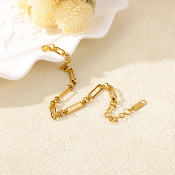 Cross-Border Simple Stainless Steel 18K Gold Plated Women's Bracelet Braided Chain NK Chain Layered Snake Bone Chain Bracelet with Chain