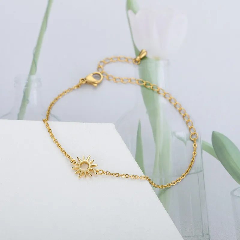 Cross-Border Trendy Jewelry Sun Hollow Pendant 18k Gold-Plated Chain Stainless Steel Bracelet Sun Pendant In Stock