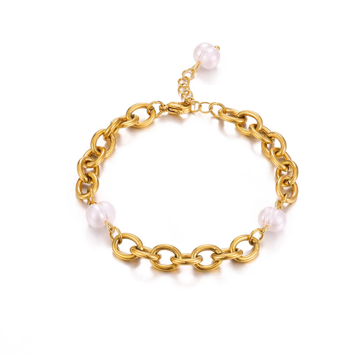 European and American Style Stainless Steel Gold-Plated Pearl Women's Bracelet High-End Ins Light Luxury Earrings Titanium Steel Jewelry Cross-Border