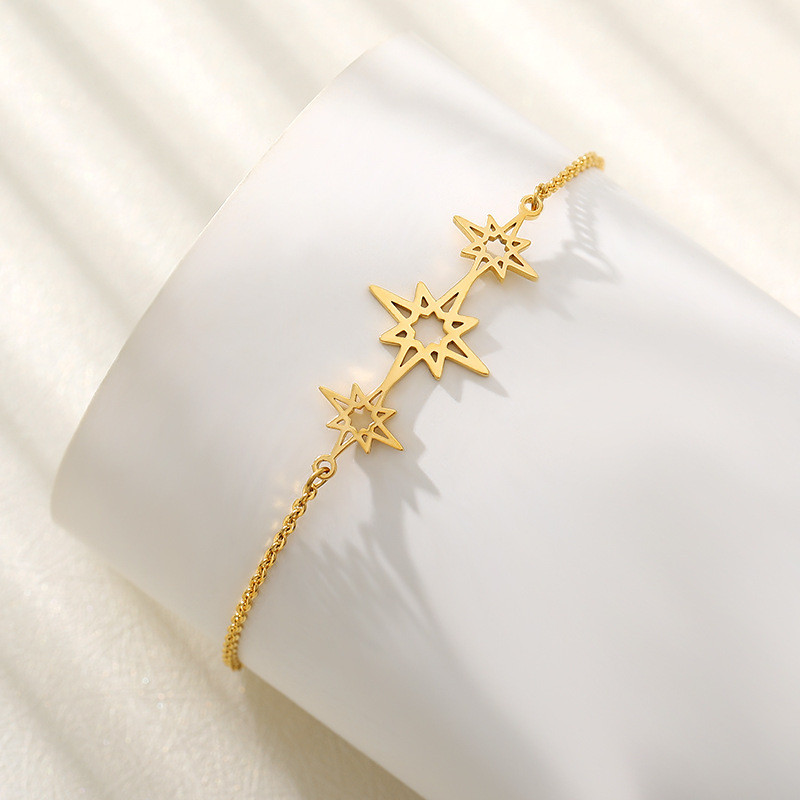 Cross-Border Trendy Jewelry Octagonal Star Pendant Hollow Gold Chain Stainless Steel Bracelet Star Pendant In Stock