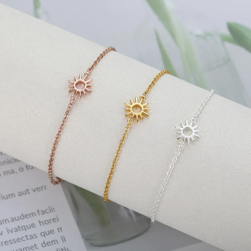 Cross-Border Trendy Jewelry Sun Hollow Pendant 18k Gold-Plated Chain Stainless Steel Bracelet Sun Pendant In Stock