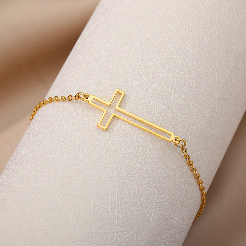 European and American Cross-Border Jewelry 18k Stainless Steel Bracelet Simple Unisex Hollow Cross Bracelet Manufacturer Wholesale