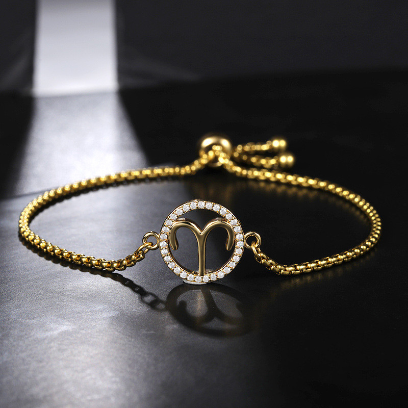 Cross-Border Accessories European and American Fashion Zircon 12 Zodiac Bracelet Gold Zodiac Scorpio Bracelet Bead Chain Women's Jewelry Wholesale
