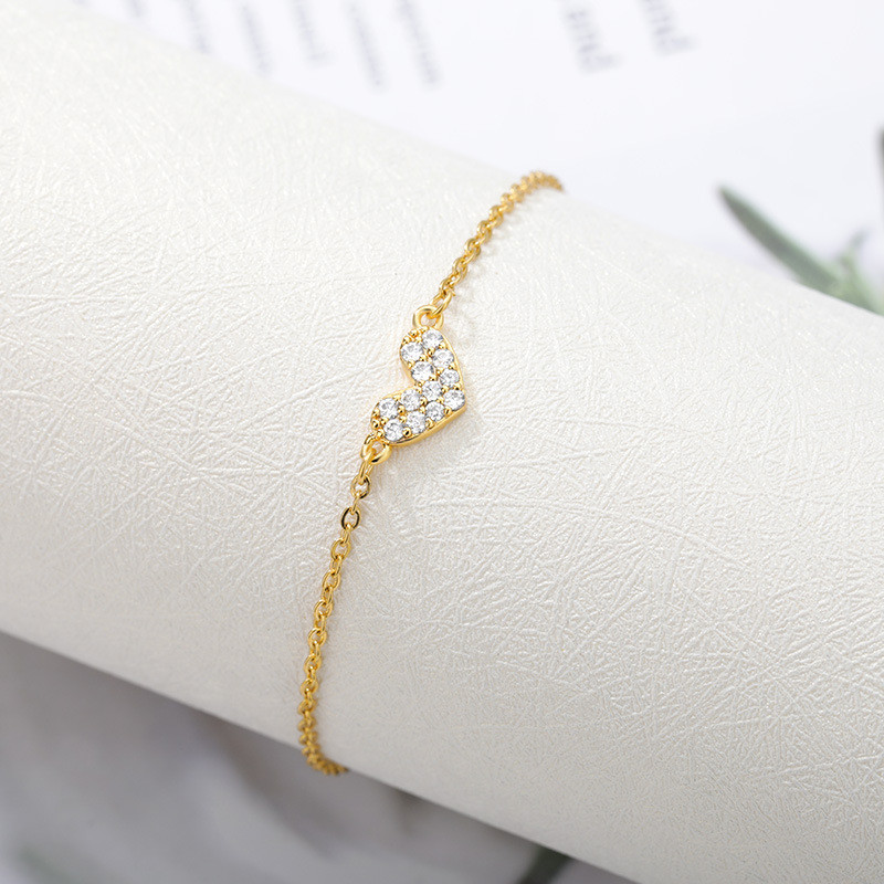 Korean Style Simple Trendy Jewelry Heart-Shaped Zircon Bracelet Love Couple Jewelry Light Luxury Small Jewelry In Stock