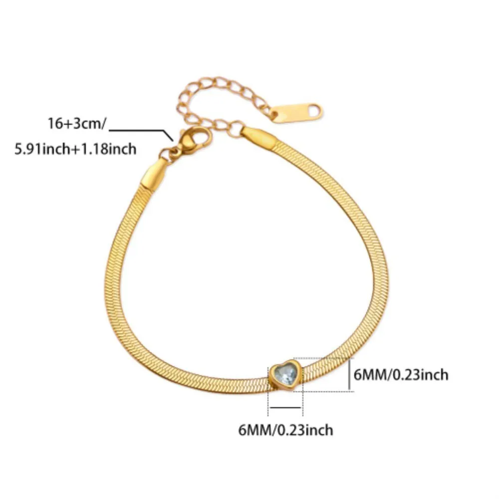 Cross-Border Simple New Birthstone Heart-Shaped Bracelet for Women Stainless Steel Bracelet December Heart-Shaped Bracelet Wholesale