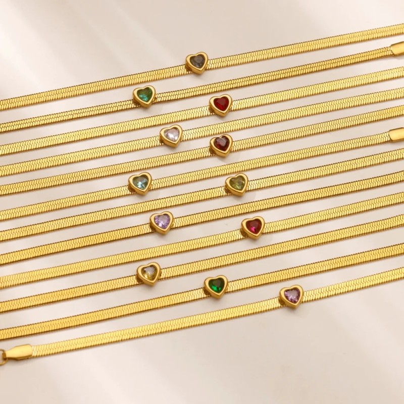 Cross-Border Simple New Birthstone Heart-Shaped Bracelet for Women Stainless Steel Bracelet December Heart-Shaped Bracelet Wholesale