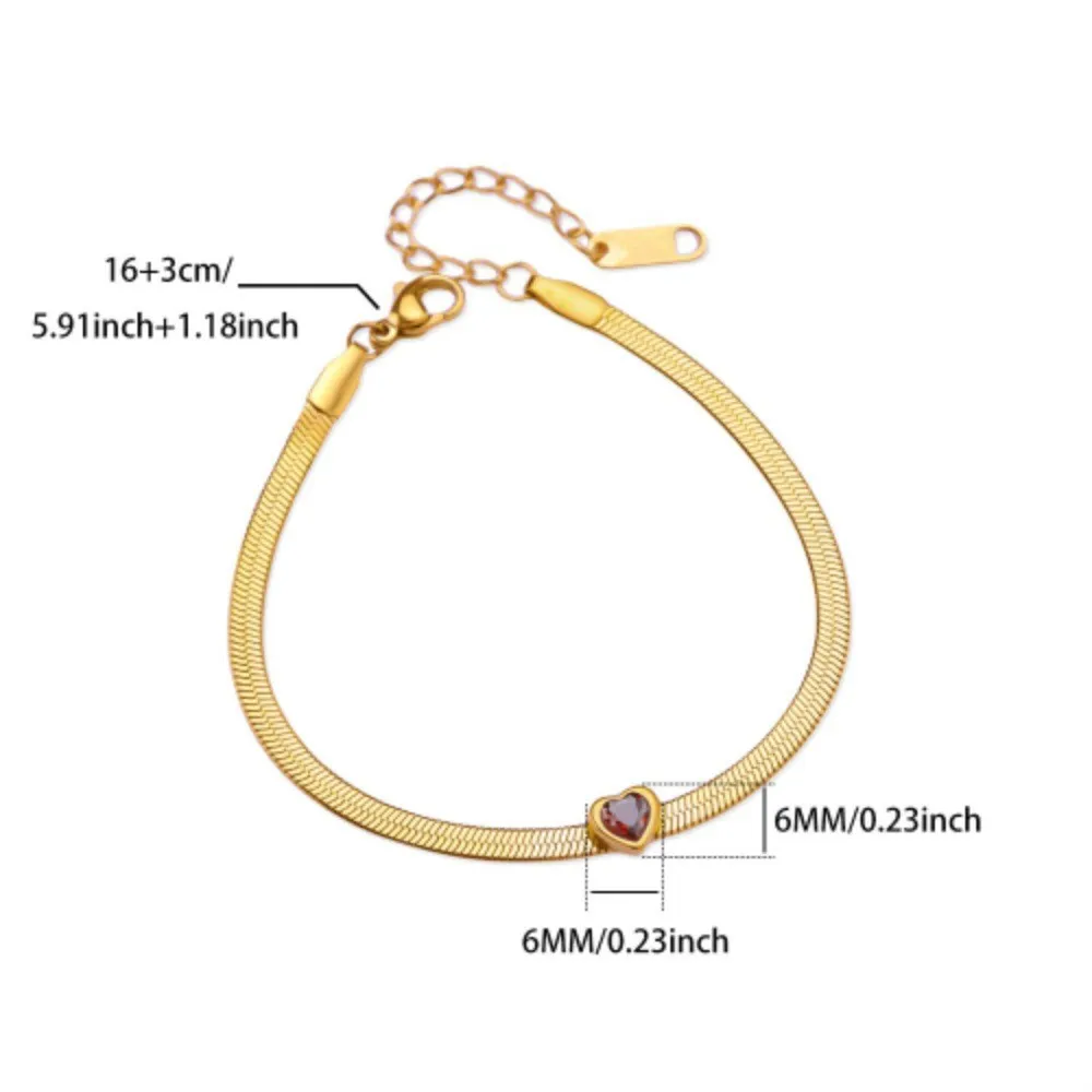 Cross-Border Simple New Birthstone Heart-Shaped Bracelet for Women Stainless Steel Bracelet December Heart-Shaped Bracelet Wholesale