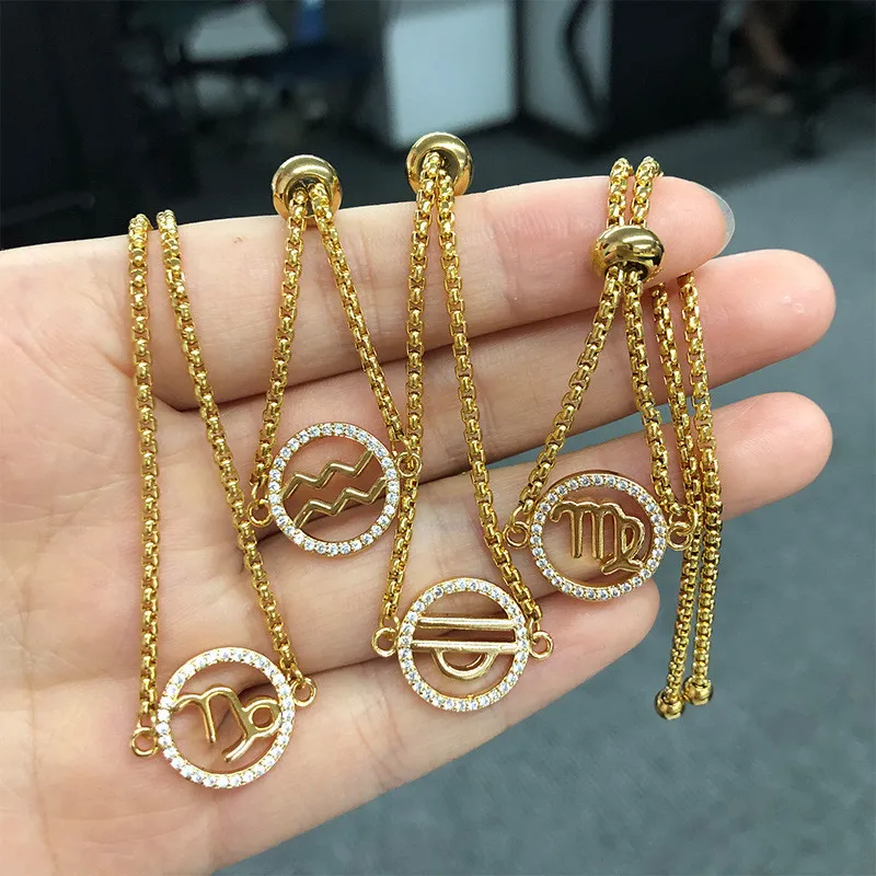 Cross-Border Accessories European and American Fashion Zircon 12 Zodiac Bracelet Gold Zodiac Scorpio Bracelet Bead Chain Women's Jewelry Wholesale