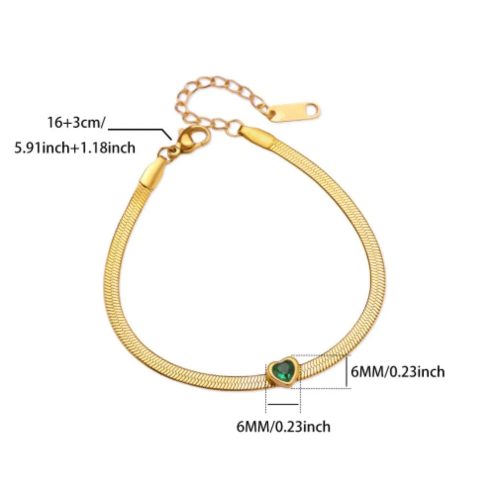 Cross-Border Simple New Birthstone Heart-Shaped Bracelet for Women Stainless Steel Bracelet December Heart-Shaped Bracelet Wholesale