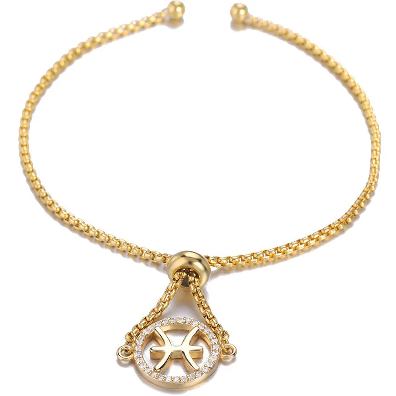 Cross-Border Accessories European and American Fashion Zircon 12 Zodiac Bracelet Gold Zodiac Scorpio Bracelet Bead Chain Women's Jewelry Wholesale
