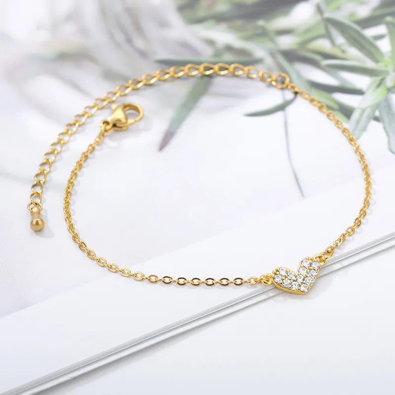 Korean Style Simple Trendy Jewelry Heart-Shaped Zircon Bracelet Love Couple Jewelry Light Luxury Small Jewelry In Stock