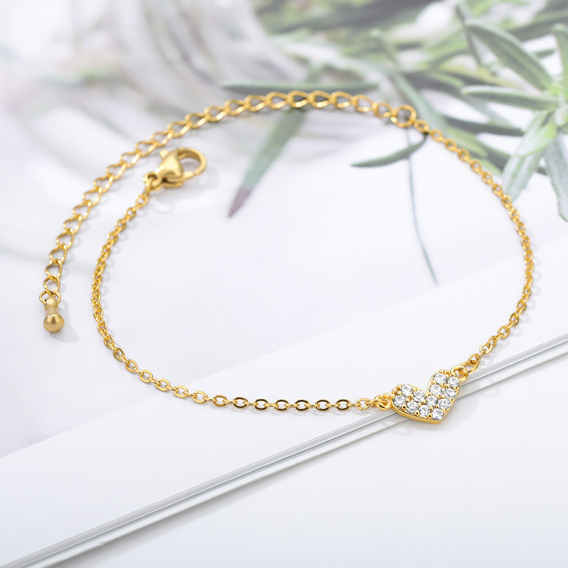 Korean Style Simple Trendy Jewelry Heart-Shaped Zircon Bracelet Love Couple Jewelry Light Luxury Small Jewelry In Stock