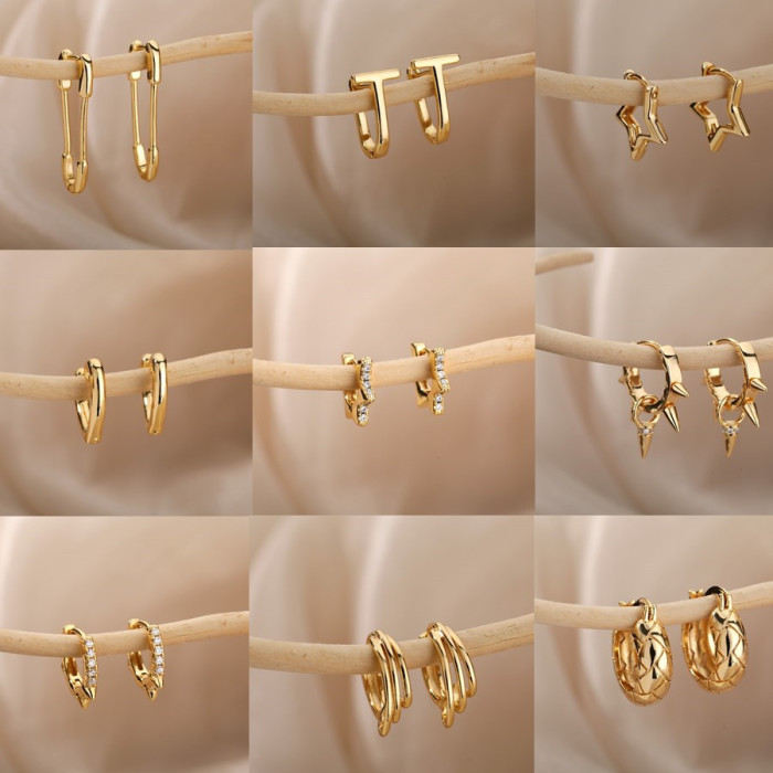 Ins Style Personality Geometric Heart-shaped Hoop Earrings for Women 18k Micro-inlaid Zircon Star Stud Earrings Ear Clips Manufacturer One-piece Dropshipping