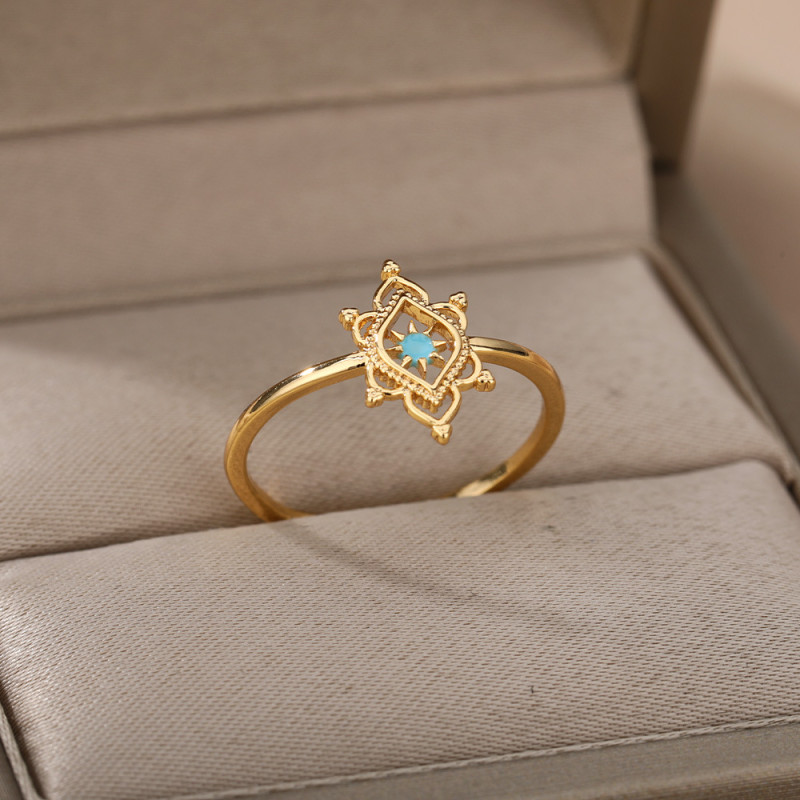 European and American New Crown Green Ring Double Layer Hollow Ring Inlaid with Luminous Resin Personality Temperament Foreign Trade Jewelry