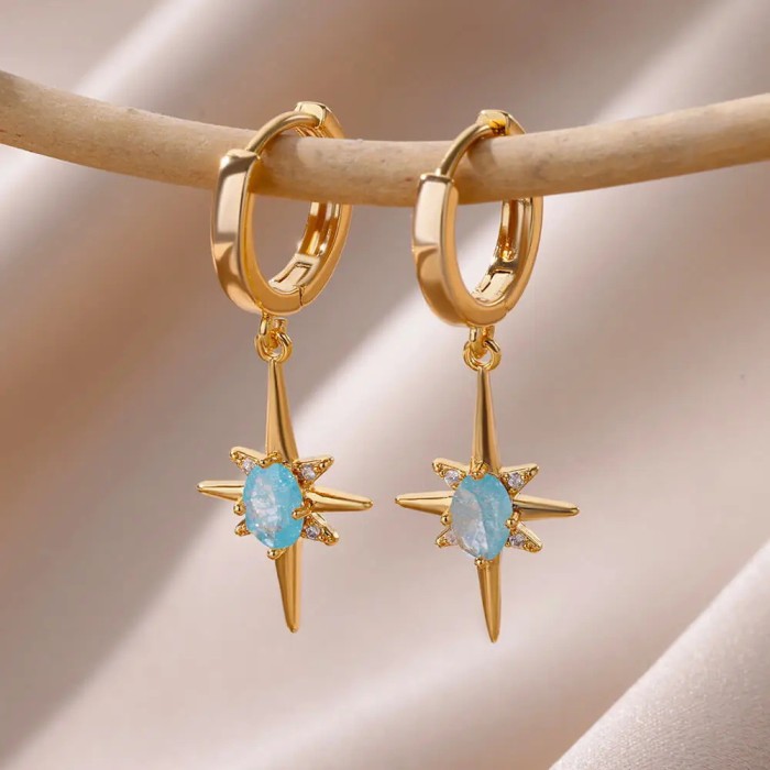 Retro Light Luxury Eight-Star Zircon Inlaid Earrings Sun Ear Jewelry Niche Design Simple Versatile Wholesale