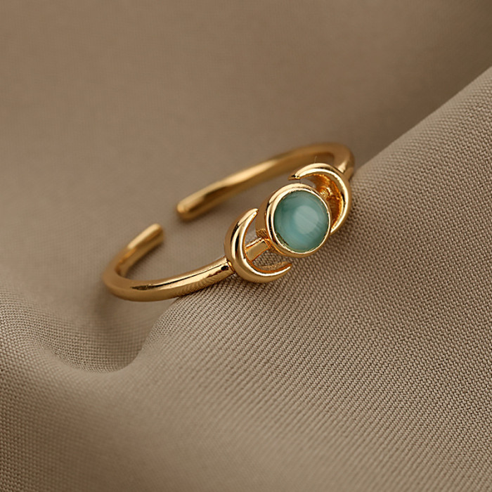 Style New Moon Cat's Eye Stone Ring for Women, Adjustable Open Ring, Moon Ring Manufacturer, One Piece Dropshipping