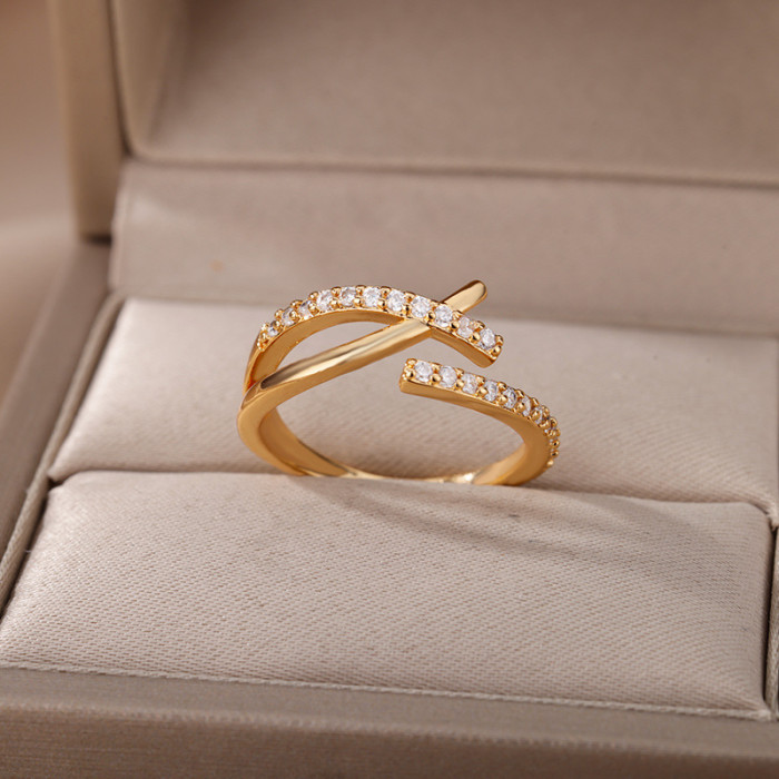 Korean Minimalist Pearl Ring for Women Micro Pave Zircon Cross Index Finger Ring Double Layer Cross Cross Ring
