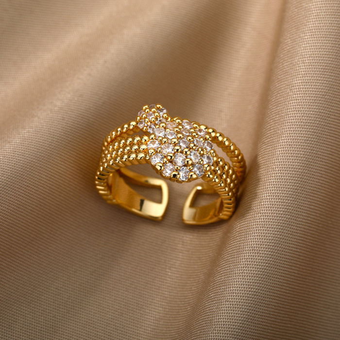 New Cuban Chain Zircon Open Ring 18K Gold Plated Chain Double Layer Ring for Women Hip Hop Ring Wholesale, Necklaces