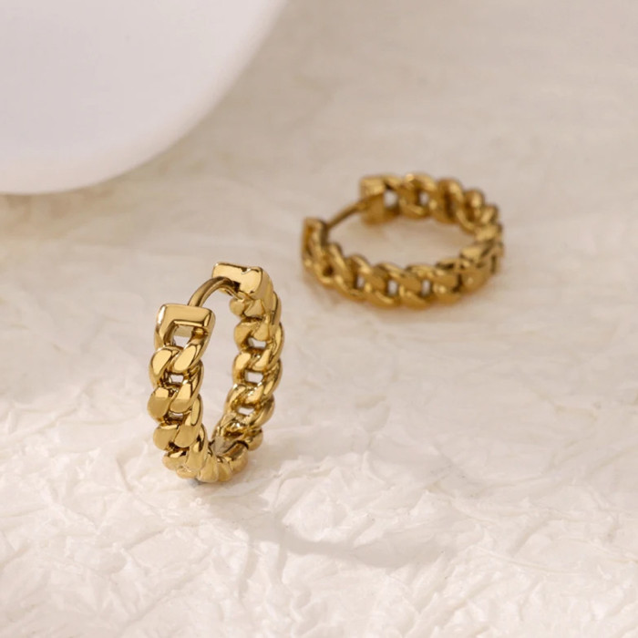 European and American Simple Gold-Plated Copper Cuban Chain Earrings Hoop Earrings for Women New Trendy Earrings Manufacturer One-Piece Dropshipping