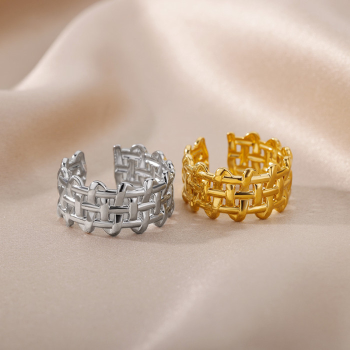 Fashion Punk Braided Ring for Men and Women 18K Gold Plated Geometric Double Layer Open Ring Hollow Ring in Stock