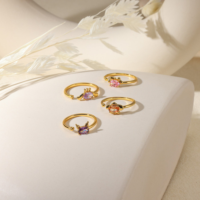 Fashion Cartoon Pink Zircon Ring New Sweet Personality Open Ring Wholesale