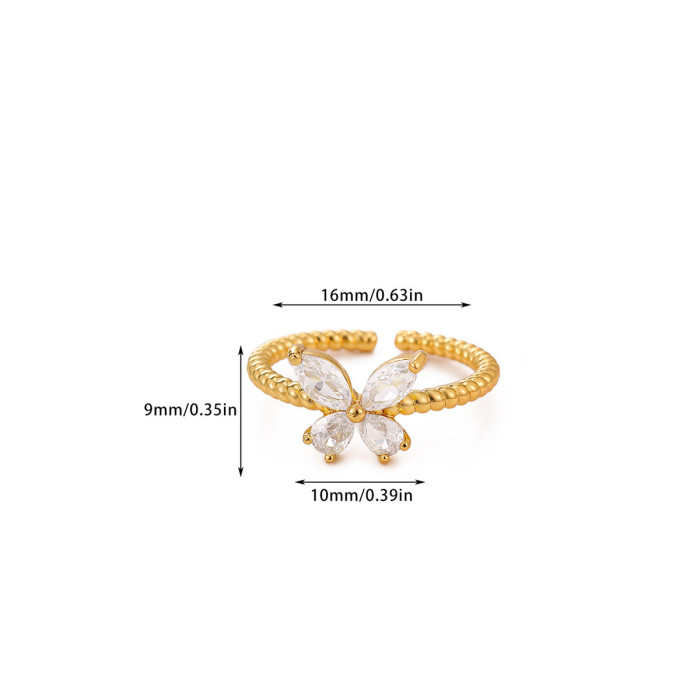 Amazon New Colorful Zircon Heart-Shaped Geometric Ring Copper Plated 18K Gold Simple Luxury Open Ring Manufacturer
