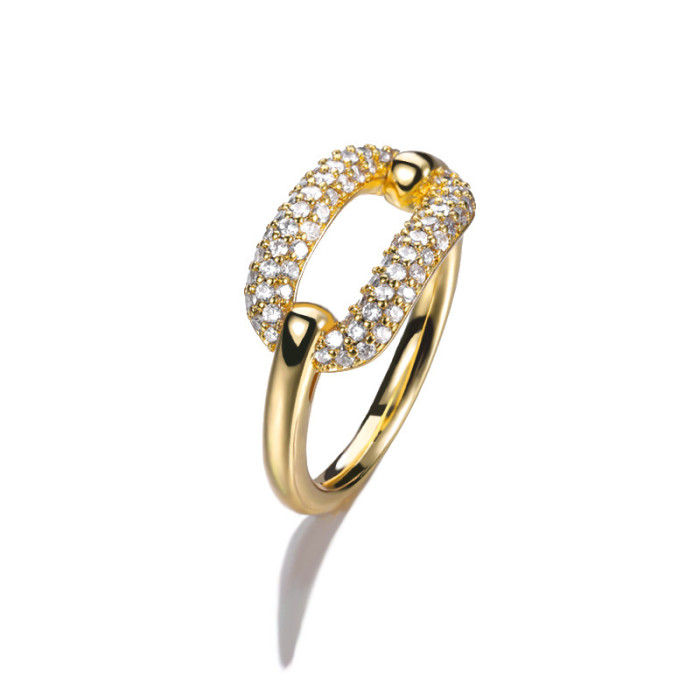 European and American New Style Gold Cuban Geometric Ring Women's Zircon Ring Circle Ring Cross-Border Source Cuban Ring