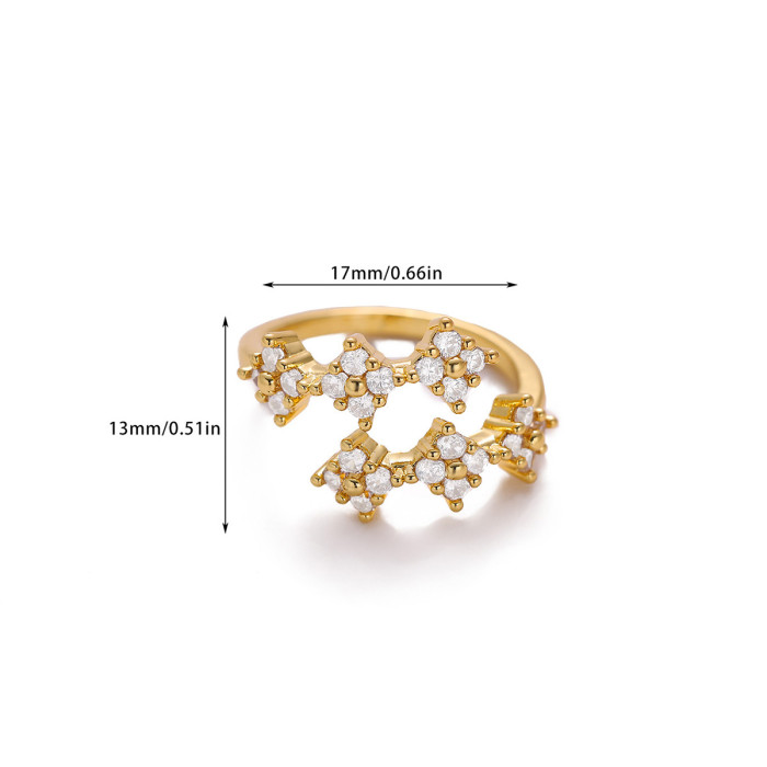 Amazon New Zircon Geometric Ring Light Luxury Design Copper Plated 18K Gold Open Ring Female Hollow Ring