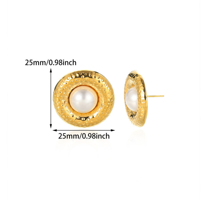 European and American Cross-Border Trend Retro Stainless Steel Hydraulic Casting Square Face Pendant Earrings Bowknot Stud Earrings for Women