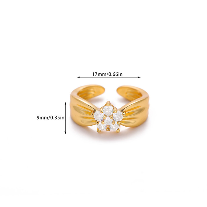 Amazon New Zircon Geometric Ring Light Luxury Design Copper Plated 18K Gold Open Ring Female Hollow Ring