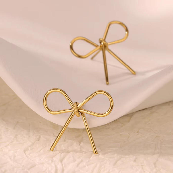 Amazon New Stainless Steel Bowknot Earrings Cross-Border European and American Style Women's Threaded Metal Stud Earrings Wholesale