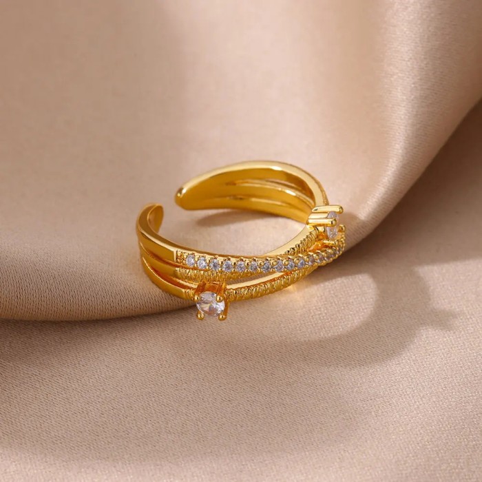 European and American New Style Zircon Fashion Cross Multi-layer Ring Women's Open Ring Gold-plated Ring Water Drop Shape Ring