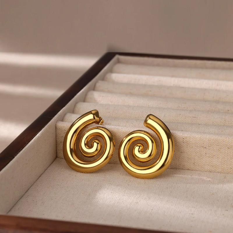 European and American New Style 18k Rotating Pattern Threaded Earrings Ins Trendy Fashion Earrings High-end Geometric Stud Earrings Gold