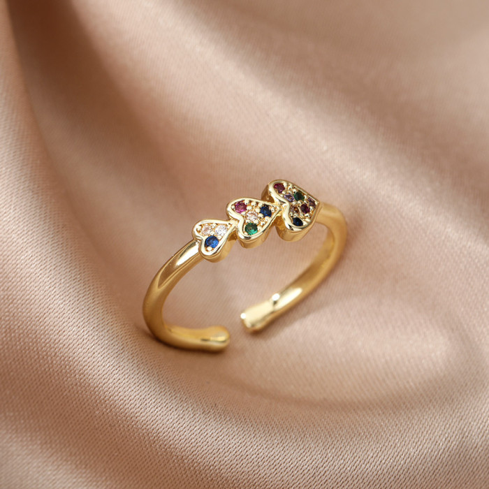 Source INS Same Style Heart-Shaped Ring Simple Love 18K Gold Plated Ring for Women Open Design Adjustable