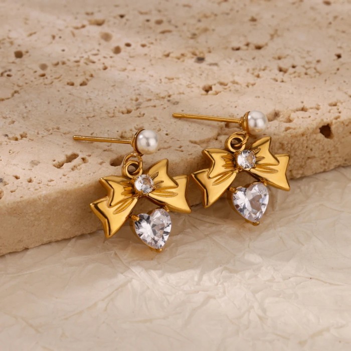 European and American Light Luxury Fashion Women's Trendy Sweet Bow Design Earrings Studs Christmas Accessories Wholesale