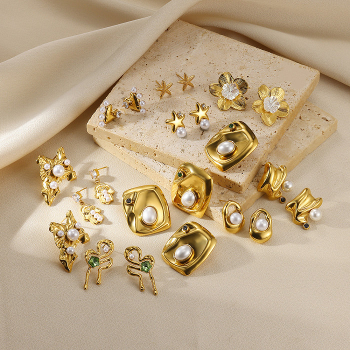 Amazon New Flower Star Earrings for Women Heart-shaped Pearl Earrings Gold-plated Versatile Simple Elegant Earrings Wholesale